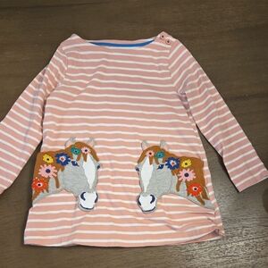 Mini Boden Pink Striped Long Sleeve with Horse and Floral Design